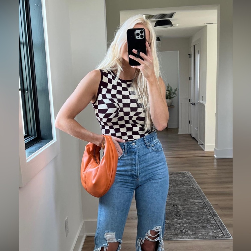 Plaid Printed Sleeveless O Neck Camisole Harajuku Vintage Knitted Cropped Top